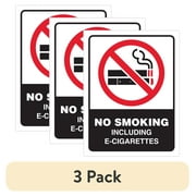 (3 pack) Hillman No Smoking or E-Cigs Sign with Symbol (4" x 6"), Vinyl, White, Black, and Red, 1 Sign