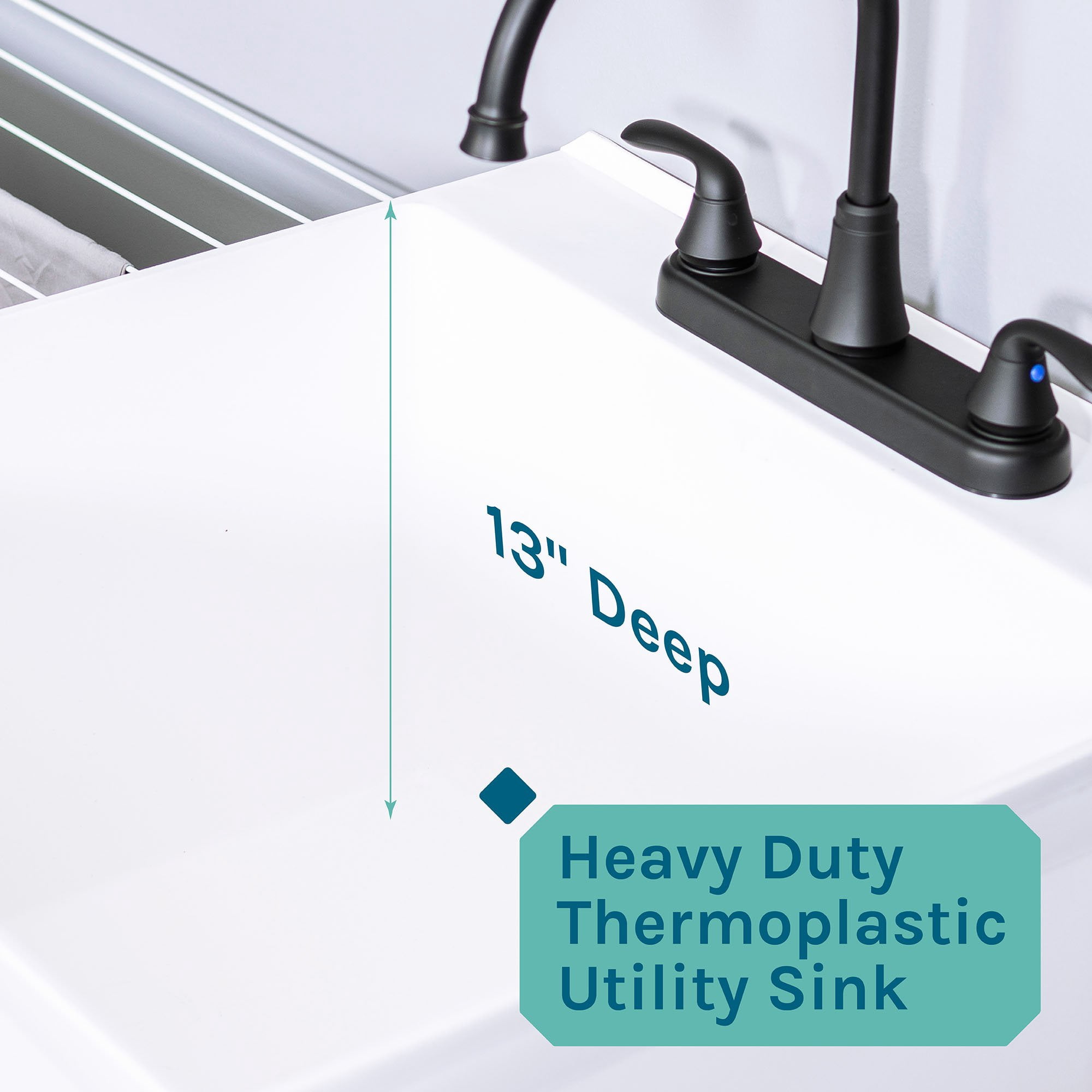 TEHILA White Freestanding Floor Mount Utility Sink Black Faucet for Laundry Room, Basement, Garage