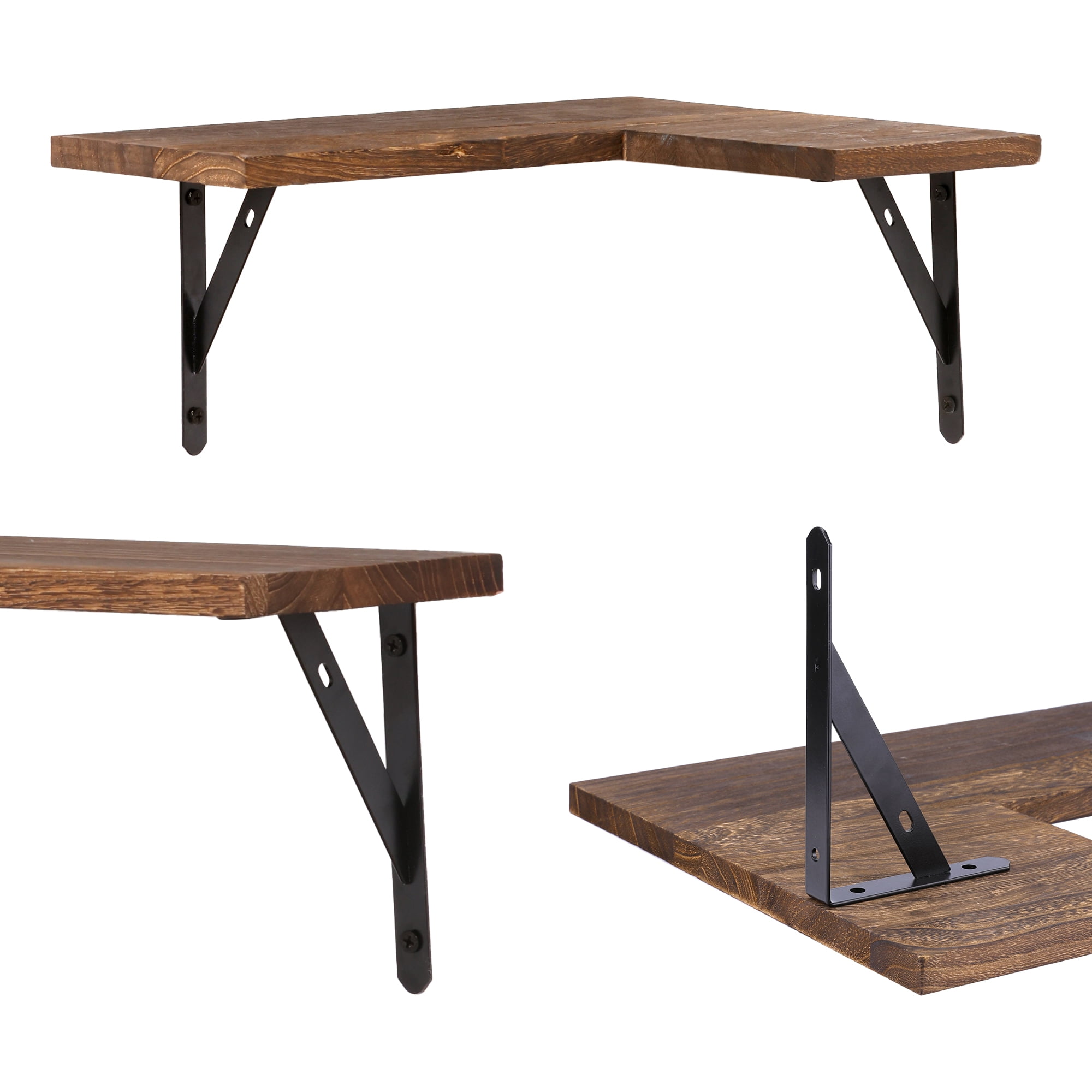 Unique Bargains Wood Floating Shelves Set of 3 Wall Mounted Shelves Dark Brown 15.7"