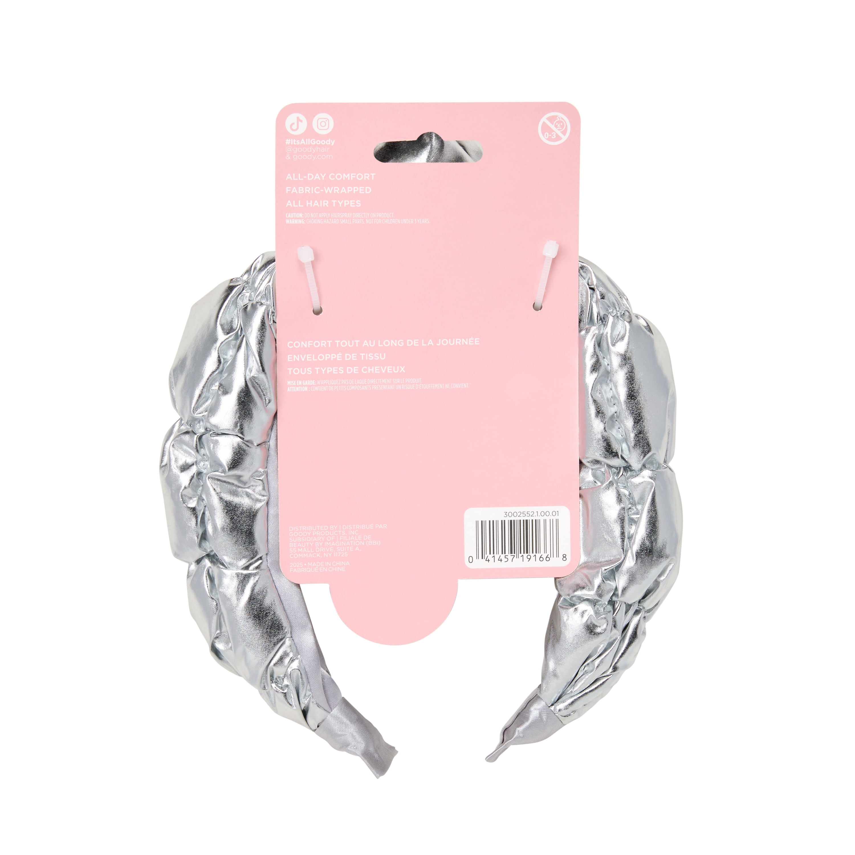 Goody Luxe Puffer Ouchless Headband, Comfortable, No-Snag, 1 Count, Silver Metallic