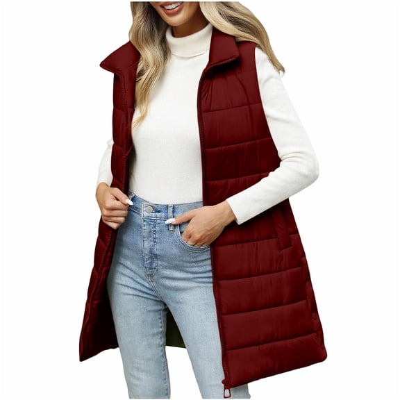 Thermal Padded Vest for Women, Quilted Hooded Winter Coat with Zip Closure Sleeveless