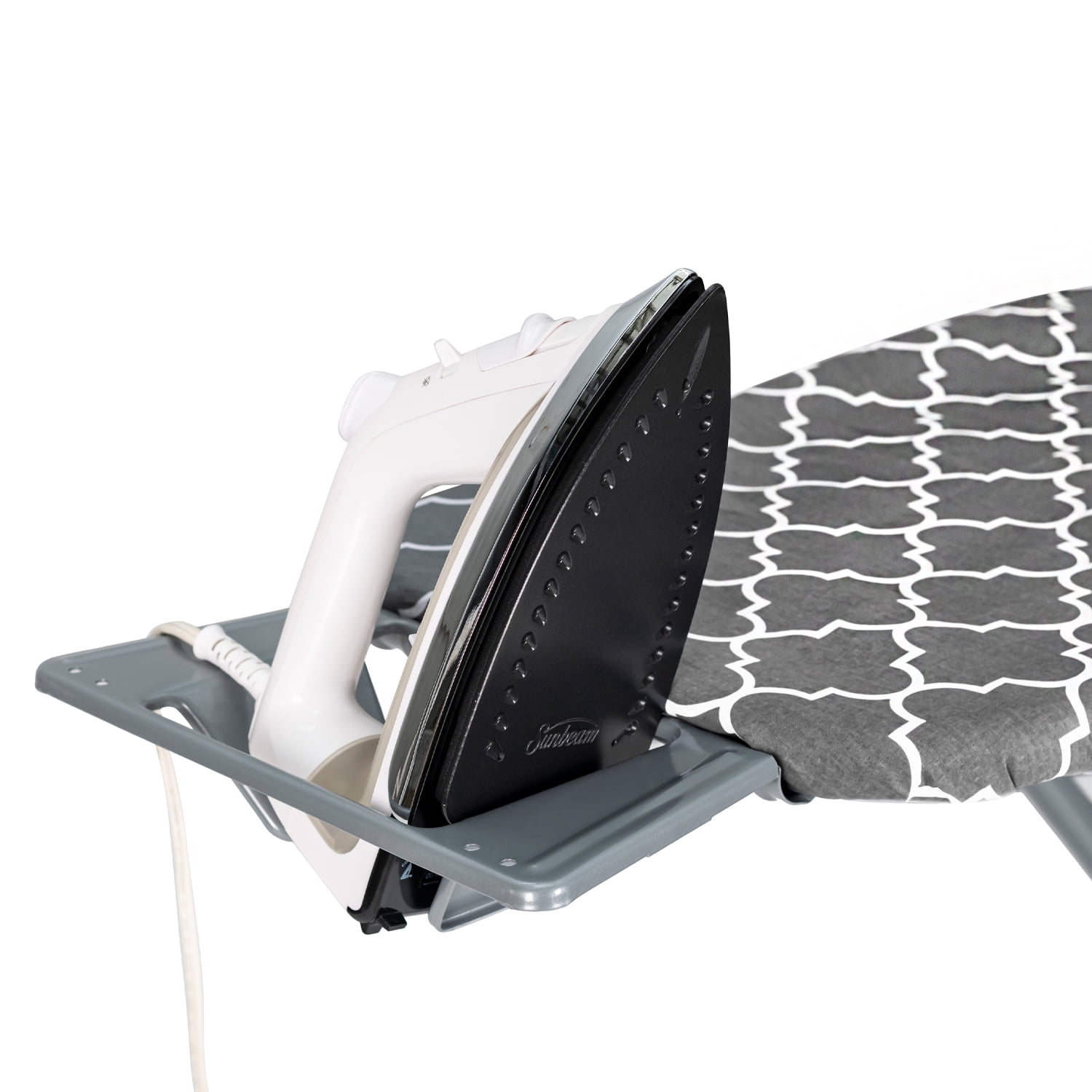 Seymour Home Products Adjustable Height, 4 Leg Ironing Board with Mesh Top and Iron Rest, Gray Lattice