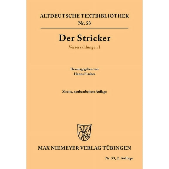 Altdeutsche Textbibliothek Verserzählungen I, Book 53, (Paperback)