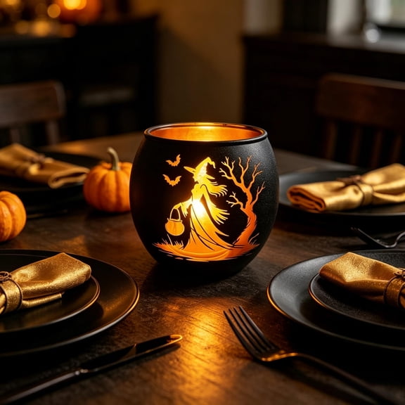 Halloween Glass Candle Holders, Votive Tealight Holder Candle Jar for Making Candle, Halloween Office Kitchen Mantel Table Centerpiece Decoration