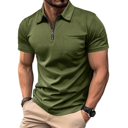 DAFPZW Mens Golf Shirts Quarter Zip Casual Classic Lightweight Short Sleeve Tops Collared Shirt with Pocket