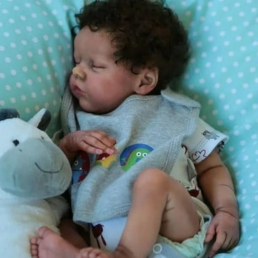 18 Inch Reborn Baby Dolls Black Girl Realistic Newborn African American Baby Doll Open Month Sleeping Real Life Silicone Doll Brown Skin Biracial Babies Born Doll for Kids Gift Toys