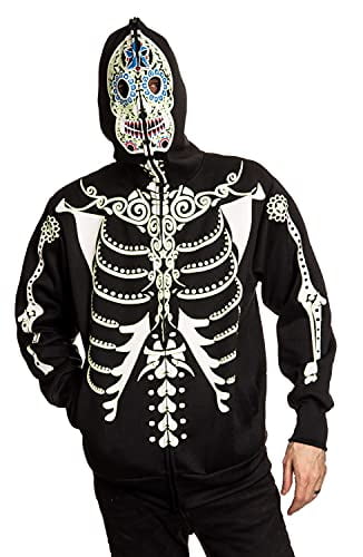 Men's Glow in The Dark Skeleton Costume Zip Hoodie 