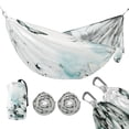 thumbnail image 2 of Wobogo Cyan Flowers Camping Hammocks 330 lb Capacity with Tree Straps and Hanging Pockets for Outside Hiking Beach Backpack Travel, 2 of 8