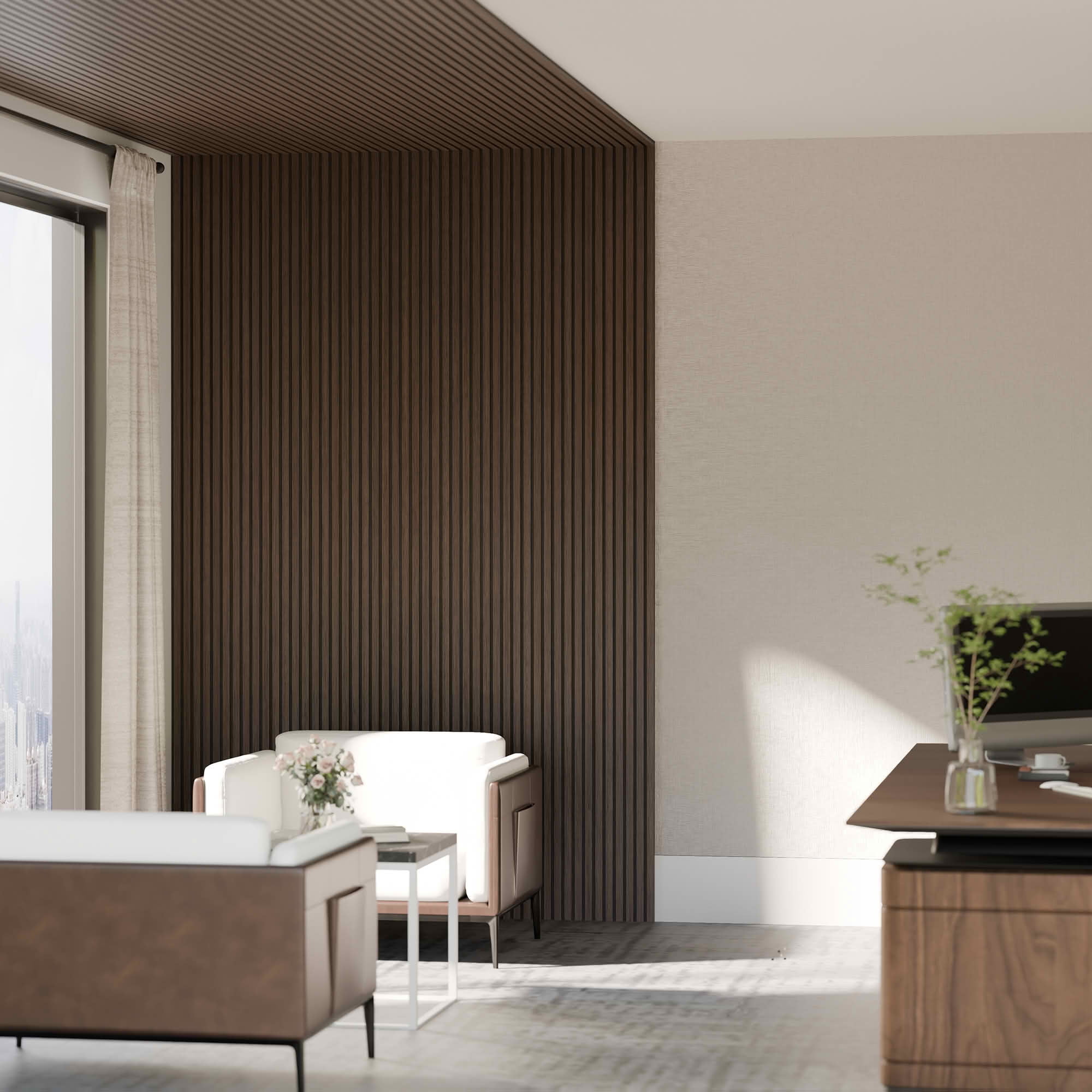 MAYEERTY Walnut Wood Veneer MDF Sound Absorbing Panel for Wall Decor, 94x12x1 Inch, 4 Pack