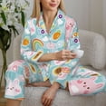 thumbnail image 6 of Pajama Sets for Women 2 Pcs, Plaid Cartoon Rabbit Radish Button Down Long Sleeve Sleepwear Lounge PJ Sets, 6 of 6