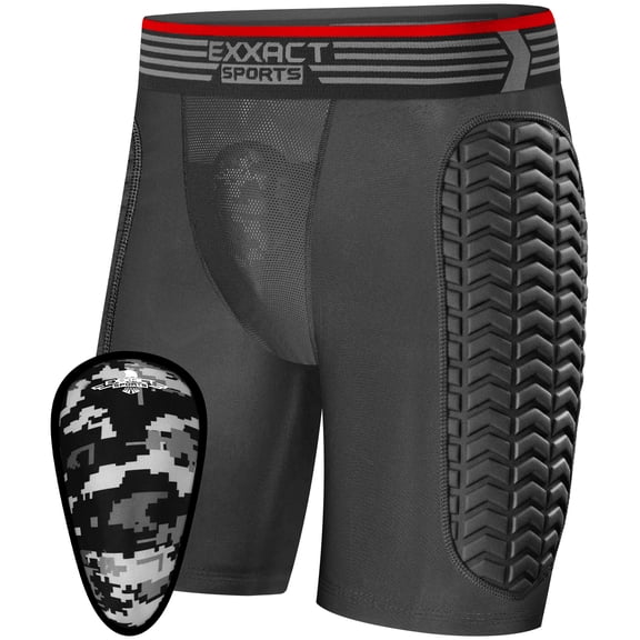 Exxact Sports Mens Baseball Sliding Shorts with Soft Athletic Cup, Breathable Padded Compression Shorts for Baseball Softball (Black, AS)