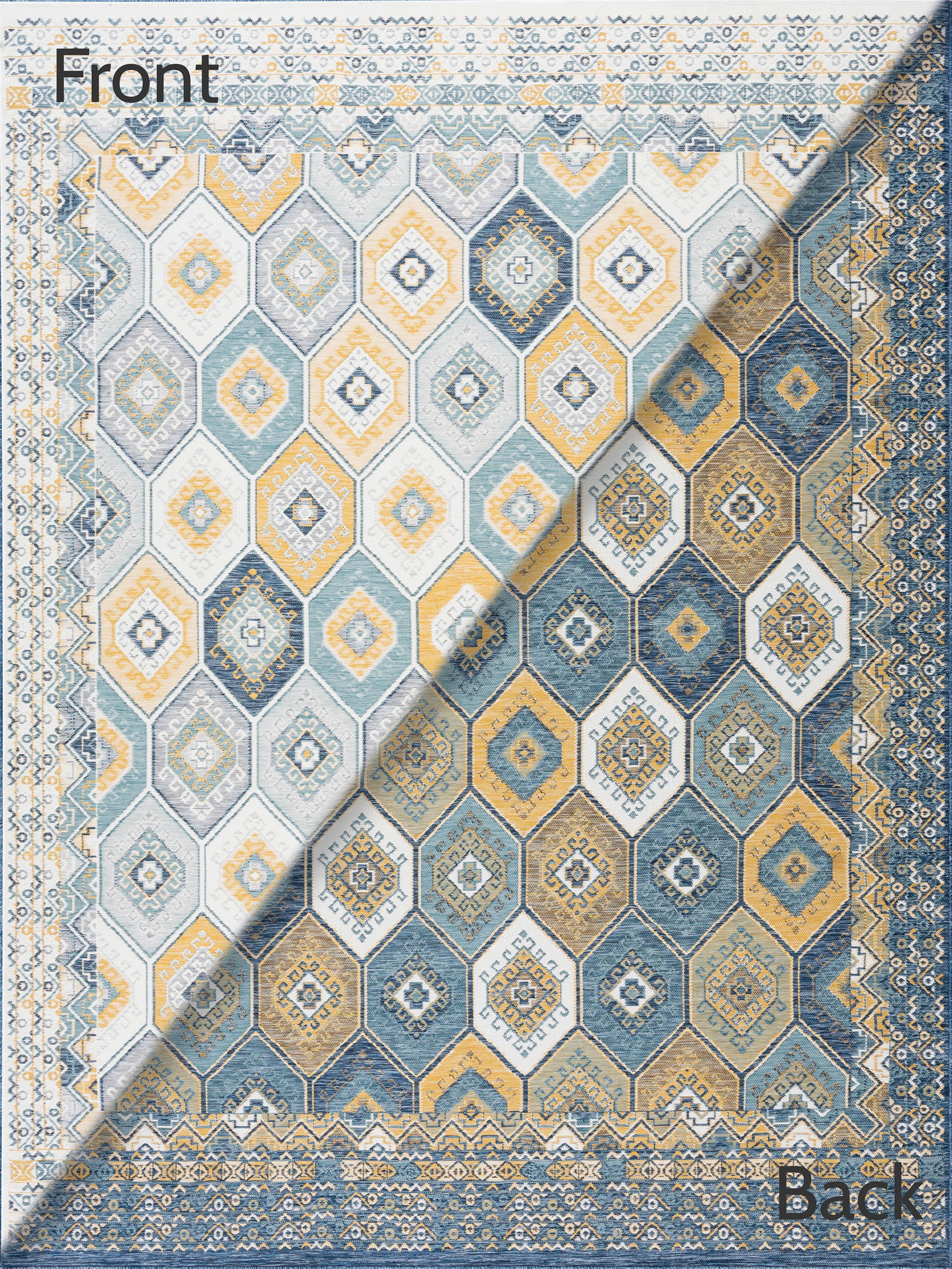 Bliss Rugs Geometric Indoor Outdoor Rug Reversible Runner Rug for Patio, Hallway, Entryway, Deck, Navy ,2' x 8'