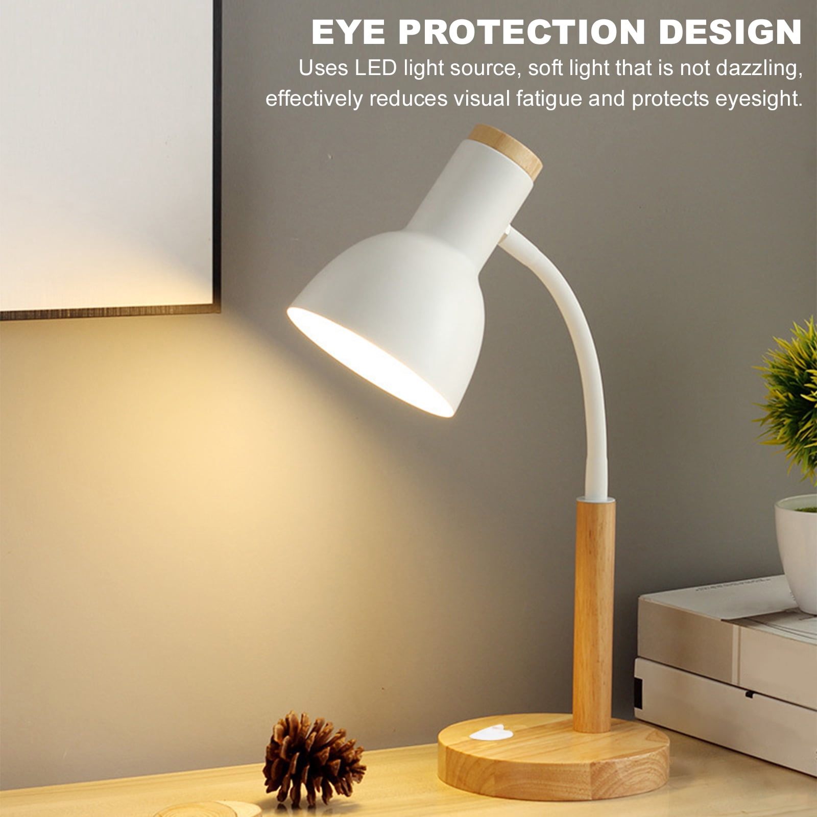 Nordic Wood Iron LED Eye Protection Desk Lamp with Wood Base Nordic Simple Iron Wood Table Lamp W/ 3 Colors Adjustable for Study Bedroom Parlor Bookstore Hotel