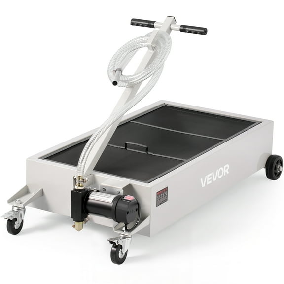 VEVOR Low Profile Oil Drain Pan, 20 Gallon Capacity, Rolling Oil Drain Pan with Electric Pump, 7.2 ft Hose & T Folding Handle, Leak-proof & Corrosion-resistant,Fit for Cars, SUVs, Trucks, ATVs,White
