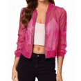 thumbnail image 4 of Women's Crop Mesh Sheer Bomber Jackets Lightweight Long Sleeve Zip Up Jacket Outwear, 4 of 5