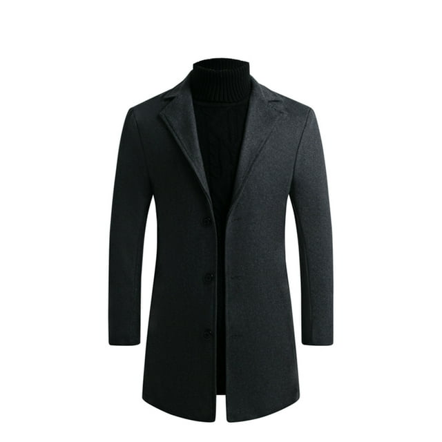 WREESH Fall/winter New Style Plus Cotton Solid Color Woolen Lapel Men's Overcoat Jacket