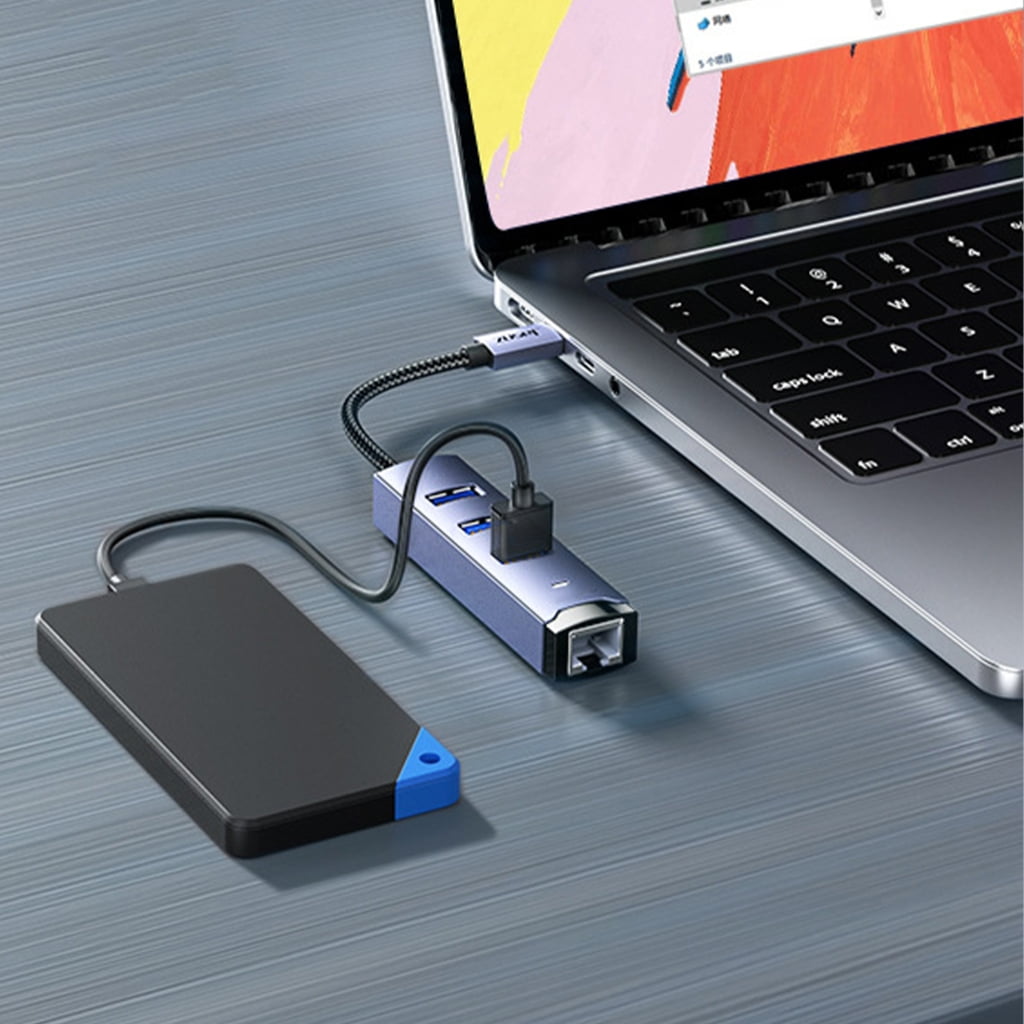 Zeiwohndc Aluminum USB Hub USB/Type C to Gigabit Ethernet Adapter Plugs and Play 5Gbps