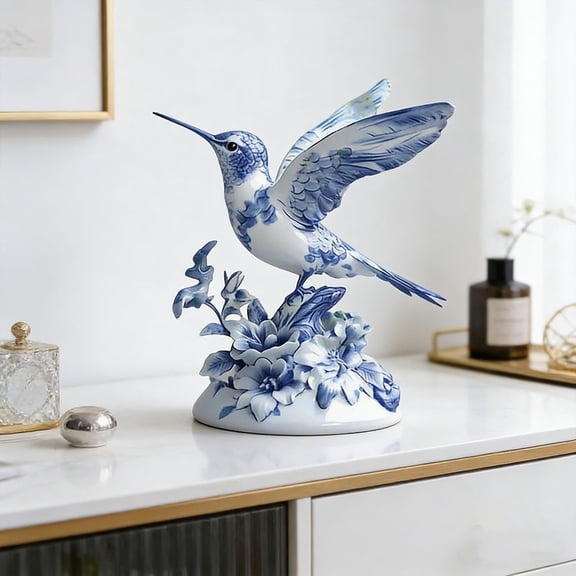 Miwamany 2D Porcelain Style Acrylic Figurine, Blue and White Chinoiserie Decorative Bird Ornament for Office Desk Bedroom Shelf Car Dining Home Decor