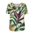 thumbnail image 5 of Women's Summer Floral Print Top Plus Size Cowl Neck Short Sleeve T Shirt Casual Oversized Loose Fits Breathable Draped Neck Tee Shirt, 5 of 6