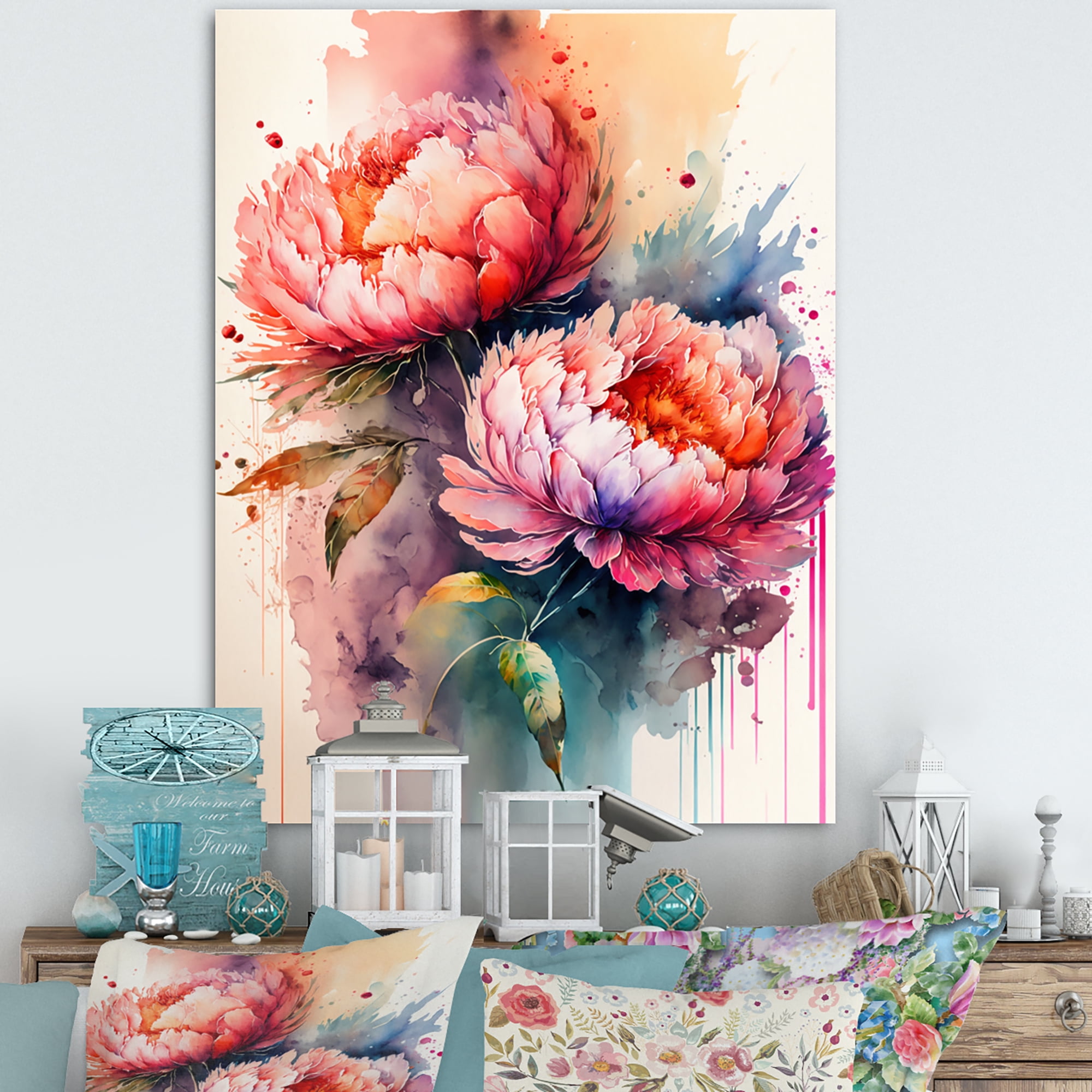Designart Vibrant Peonies Canvas Wall Art