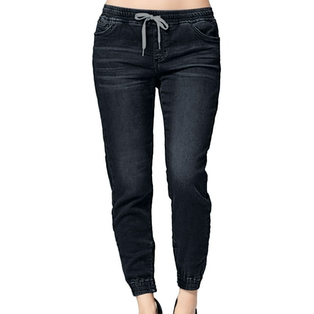 Ketyyh-chn99 Womans Jeans Ripped Casual Pants Mid Rise Straight Jeans Lounge Trousers Black,S