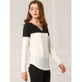 thumbnail image 4 of Camiseta De Manga Larga Con Cuello En V Y Henley Dividida Para Mujer Blanco negro M, 4 of 6