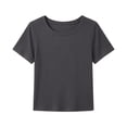 thumbnail image 6 of Resicozy Girls Shirts Cute Basic Tees Summer Ribbed Top Teens Short Sleeve Vacation T-Shirt for Kids 5-13 Years Gray 130, 6 of 7