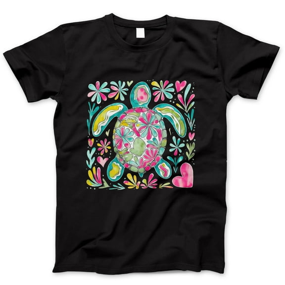 Floral Sea Turtle T-Shirt – Colorful Watercolor Turtle Graphic Tee, Cute Beach Vacation Summer Shirt for Women, Nature and Ocean Lover Gift
