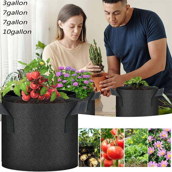 10 Gallon Grow Bags, Aeration Nonwoven Fabric Plant Pots with Handles, Heavy Duty Gardening Planter for Potato, Tomato, Vegetable and Fruits, Black