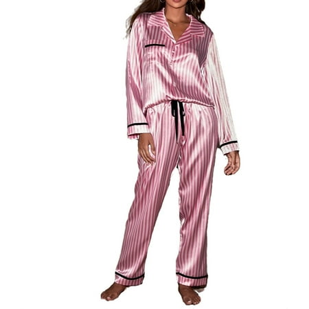 

Womens Pajama Sets Button Front Lapel Sleepwear Multicolor S