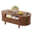 thumbnail image 1 of MARNUR Coffee Table with Storage and Tambour Sliding Door, Mid Century Modern Center Table with Drawer for Living Room, Walnut, 1 of 11