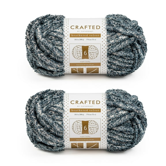 Crafted by Catherine Blue Heathered Velvet Super Bulky Yarn, 77 yards, 10.5oz/300g (2 Pack)