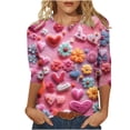 thumbnail image 2 of Qertyioot Chemise Ample à Manches 3/4 pour Femmes T-shirts Imprimés Mode Saint-Valentin Col Rond Hauts Décontractés, 2 of 5