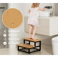 thumbnail image 3 of Two Step Stool for Adults Kids, Waterproof HPDE Bed Step Foot Stool with Adjustable Non-Slip Feet, Metal Frame Stepping for Kitchen Bathroom Bedroom Living Room, Indoor or Outdoor Use, Brown, 3 of 16