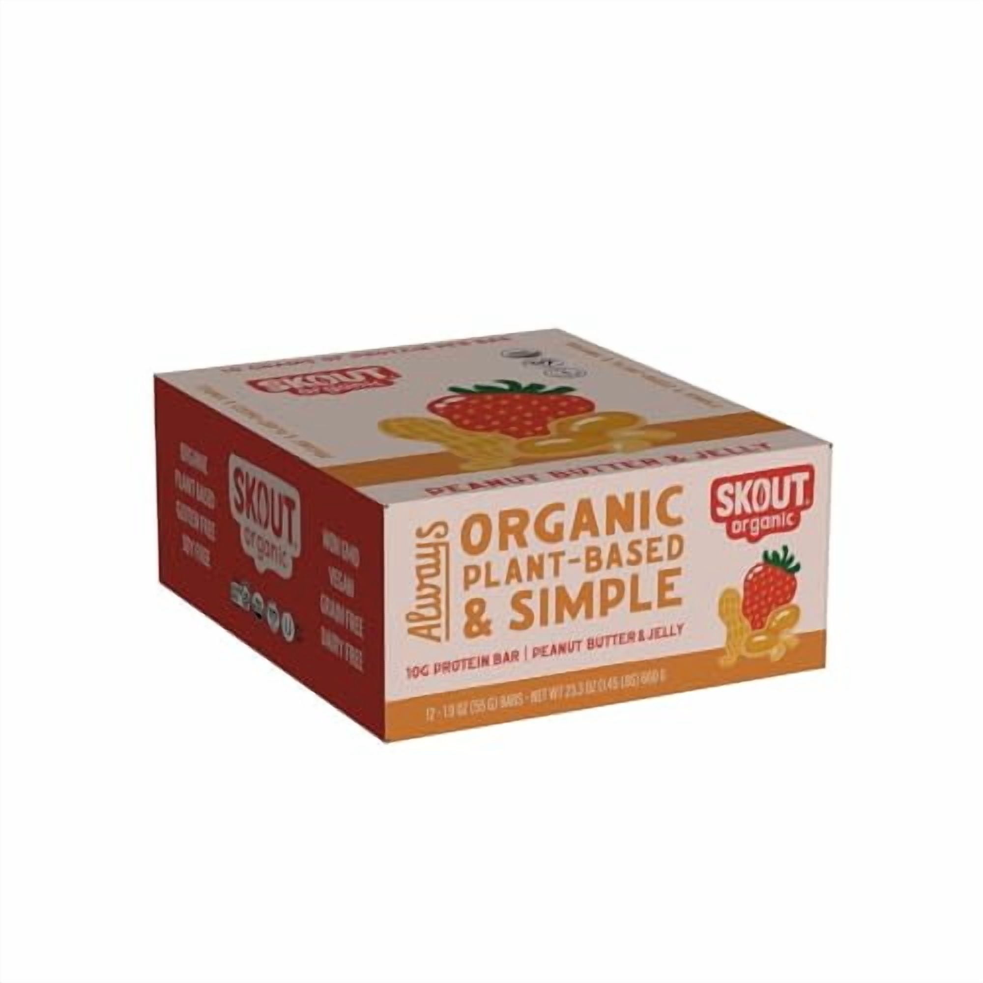 Skout Organic Peanut Butter & Jelly Plant-Based Protein Bars - 12 Pack