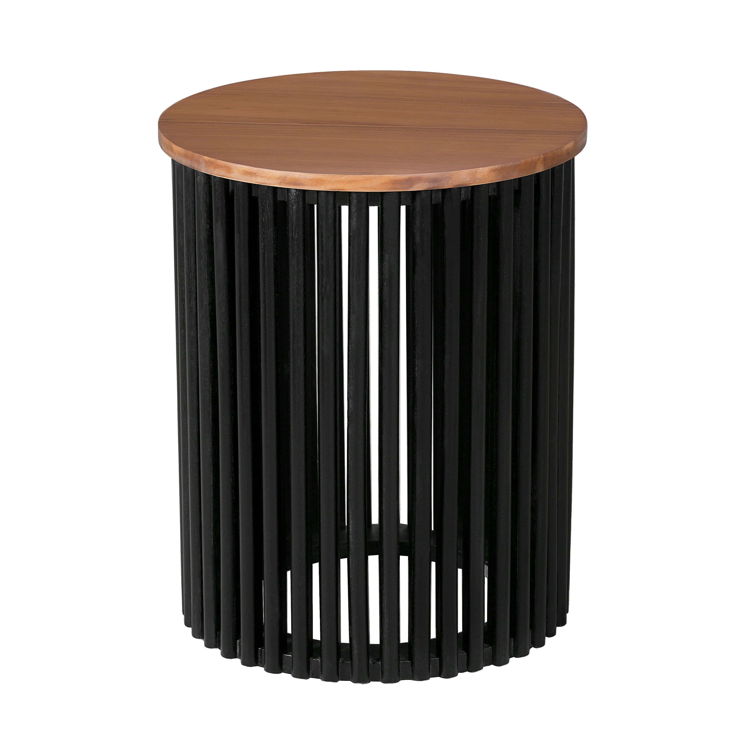 Side Table, Outdoor Acacia Solid Wood Table for Patio Balcony Garden, Natural and Black
