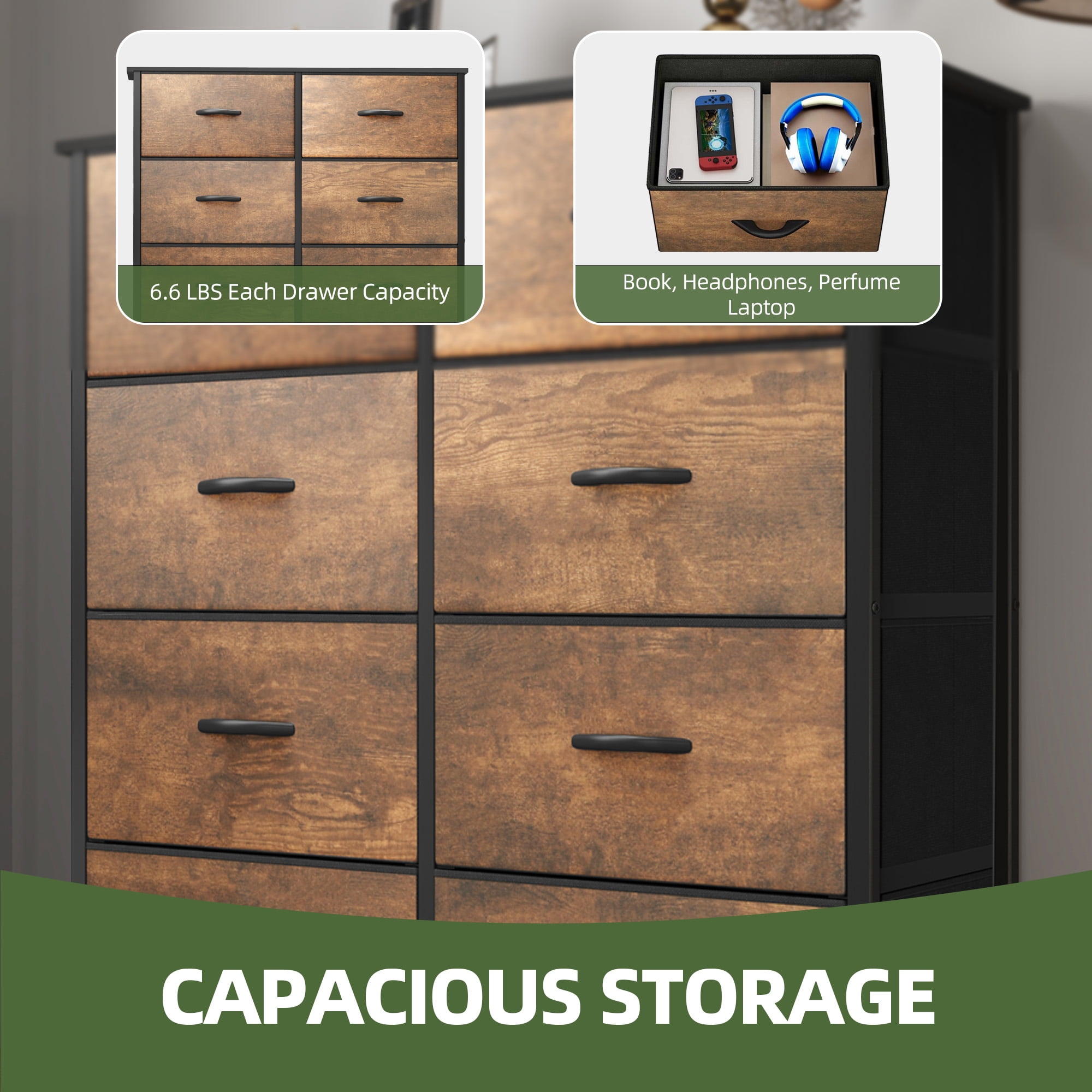 Uforic 8 Drawer Fabric Storage Dresser with Wooden Top & Steel Frame for for Adult