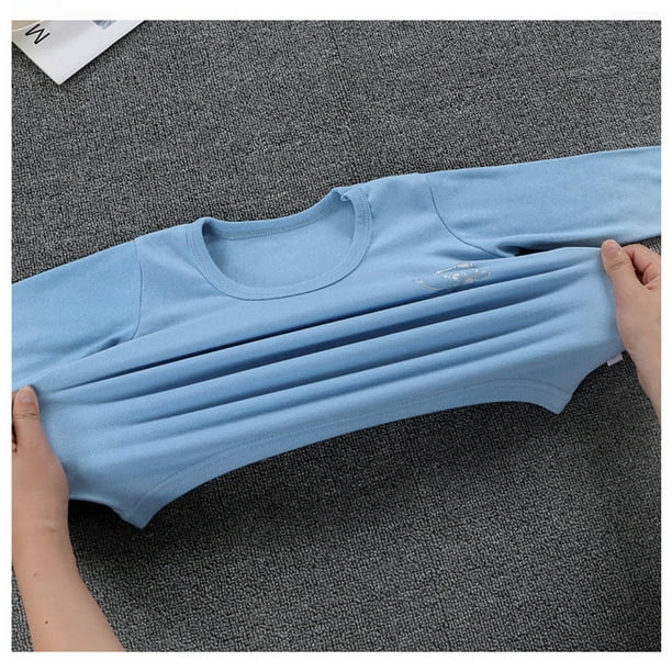 maskred Man Thermal Underwear Elastic Long Sleeve Round Neck Winter Office  School Outdoor Sleep Warm Tops Clothes Pant Suit Dark Blue XL