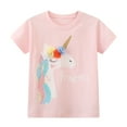thumbnail image 3 of HILEELANG Toddler Girl Short Sleeve Cotton Crewneck Unicorn Graphic T-Shirt, 3 Pack (Pink/Yellow, 4T), 3 of 4