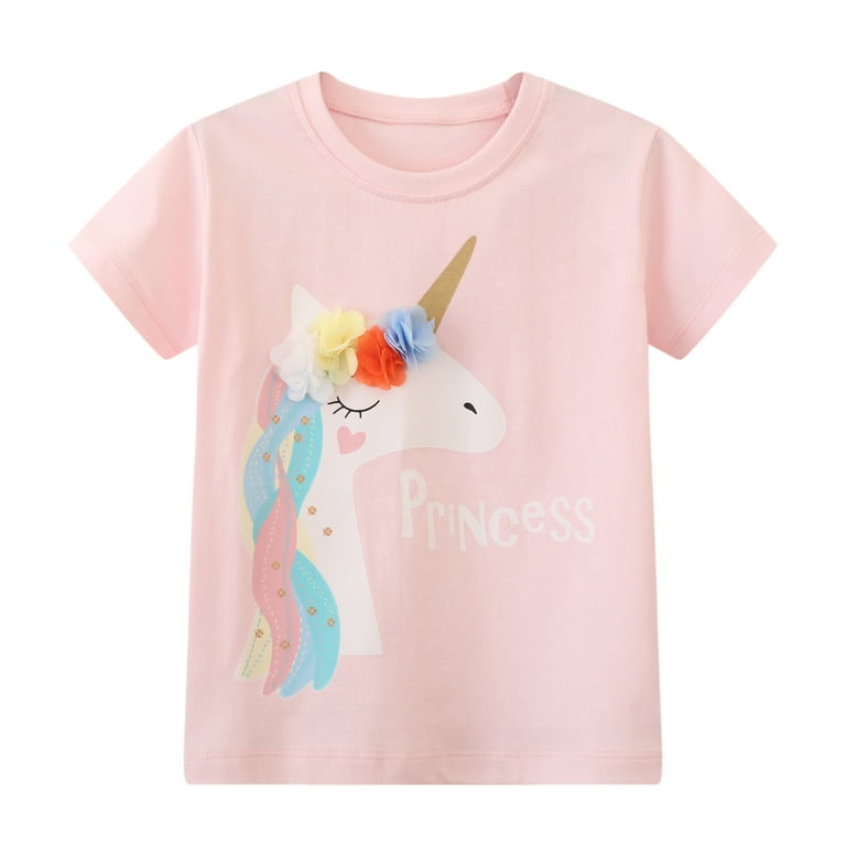 HILEELANG Toddler Girl Cotton Short Sleeve T-Shirts, Unicorn