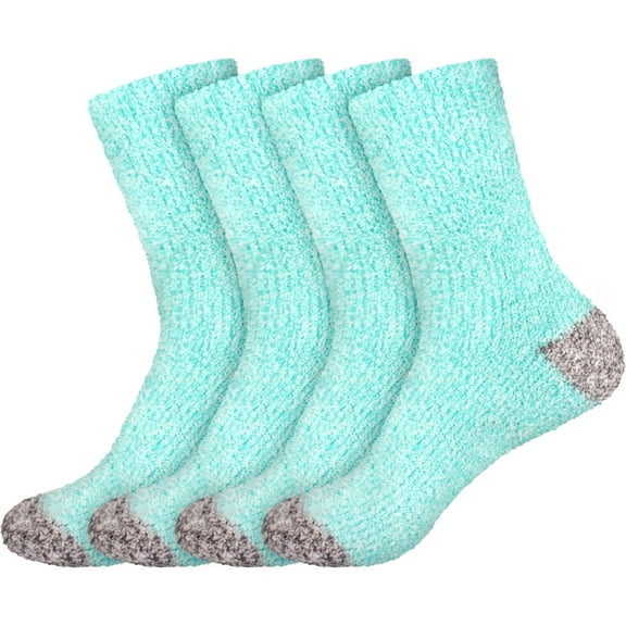 BambooMN Women's Extra Large Soft Fuzzy Warm Cozy Comfy Fuzzy Plush Cute Solid Slipper Socks - Blue Grey - 4 Pairs