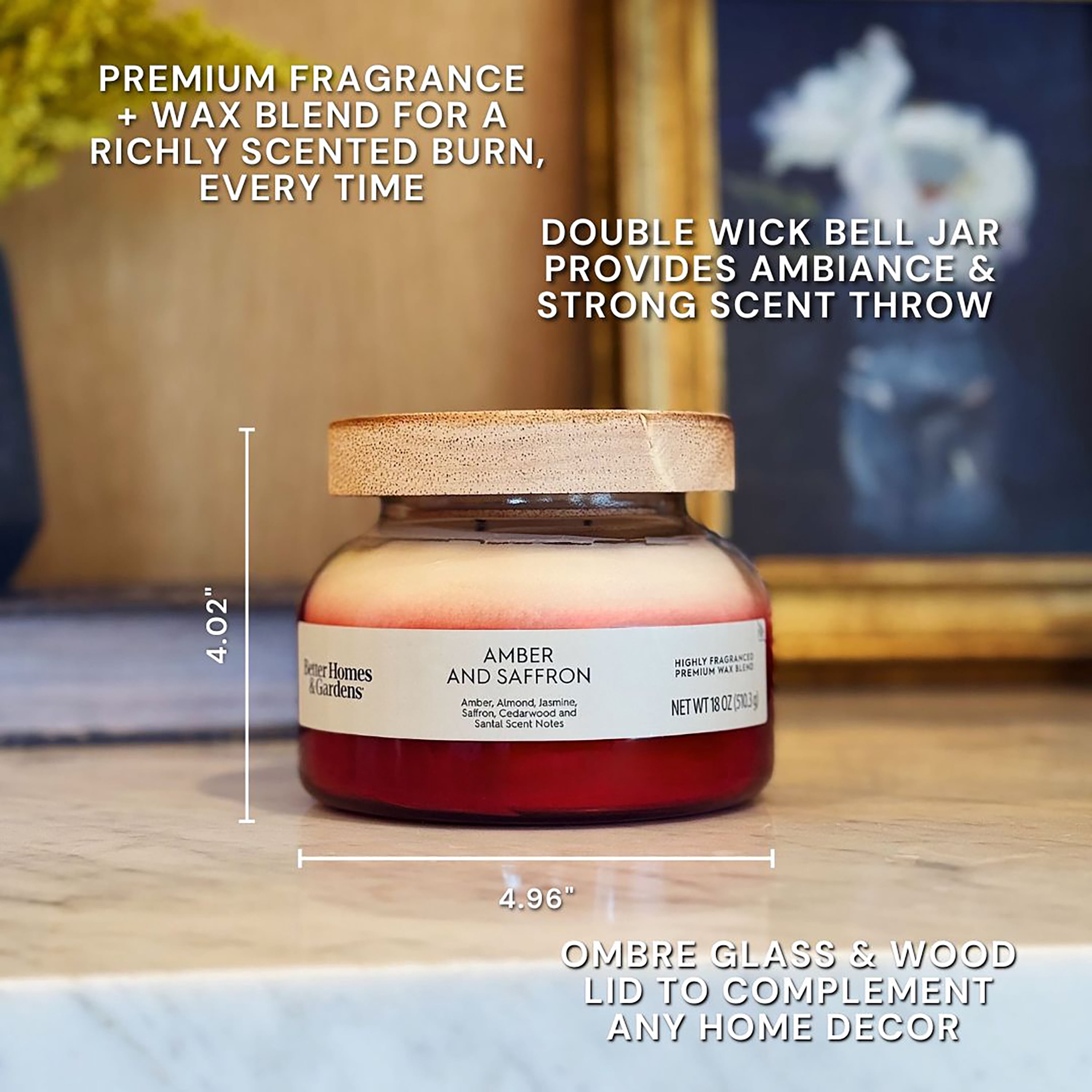 Better Homes and Gardens Amber and Saffron Scented 2-Wick Ombre Jar Candle 18oz.