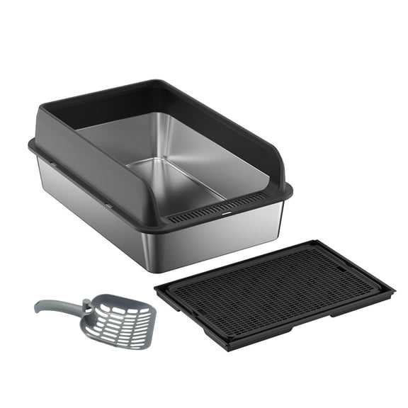 Huisuilinss Stainless Steel Litter Box,Deep Metal Cat Litter Box,Large Litter Box With Sifter Scoop & Double Layer Mat,Non-Stick,Easy to Clean,Easy Odor Control