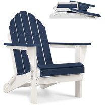 HYJY HDPE Outdoor All-Weather Folding Adirondack Chair for Patio, Garden, Backyard, Lawn, Fire Pit, Navy Blue