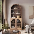 thumbnail image 5 of BELLEZE Arched Bookshelf with Glass Doors, 71" Tall Wood Display Cabinet with Adjustable Shelf and Hutch, 5 Tier Modern Bookcase Shelf with Storage for Living Room Office, Camel, 5 of 7