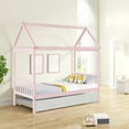 thumbnail image 4 of YANSHE Twin Floor Bed Frame With Roof, Pine Solid Wood Platform Bed Frame With 72.5"Hx38.5"Wx6"H Trundle Twin Bed, House Bed For Boys Girls Bedroom, 4 of 9