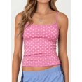 thumbnail image 3 of Pink Polka Dot Square Neck Spaghetti Strap Ruched Crop Tank Top For Women, 3 of 5