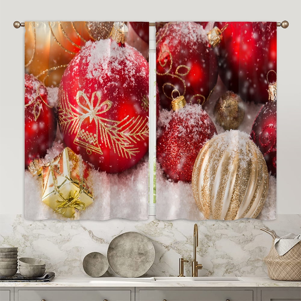 Goory Kitchen Curtains Christmas Tree Rod Pocket Drapes Red Bedroom