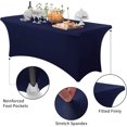 thumbnail image 2 of GFDYREE 2 Pack 6ft Stretch Spandex Navy Blue Table Cover for Standard Folding Tables - Universal Rectangular Fitted Tablecloth Protector for Wedding, Banquet & Party, 2 of 7
