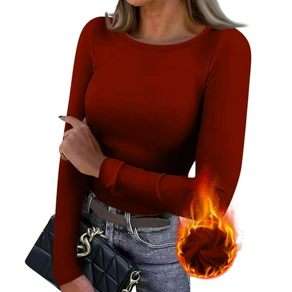 Women 2025 Fall Clothes Long Sleeve Shirts Ribbed Knit Fitted Basic Tee Going Out Tops Underscrub Casual Outfits Red M